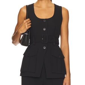 NEW VERONICA BEARD Becker Vest in Black {$478} Button Down Belted Sleeveless 8